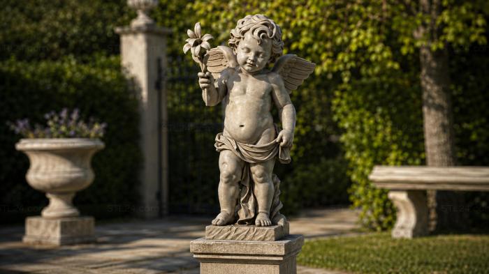 Angel with a flower figurine on a stand 3d STL model