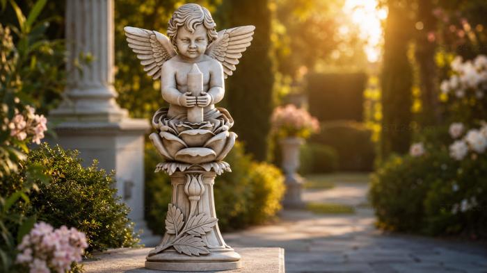 Angel on a flower with a column 3d STL model