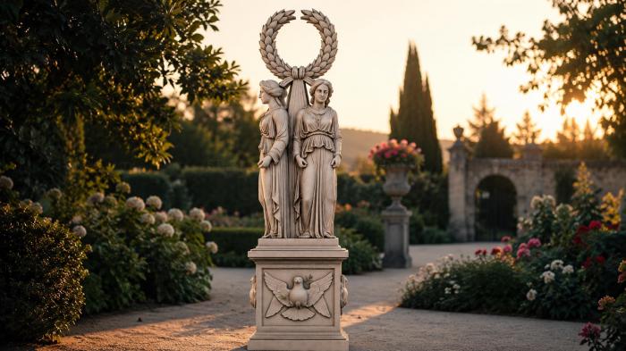 Monument with two female figures and a laurel wreath 3d STL model