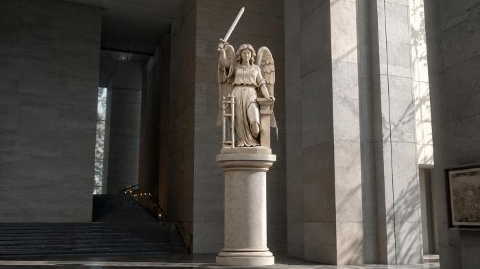 Angel with a sword on a column 3d STL model