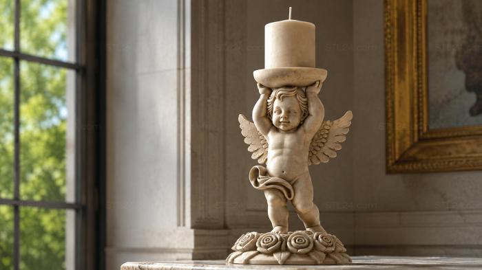 Candlestick with a winged baby and a floral base 3d STL model