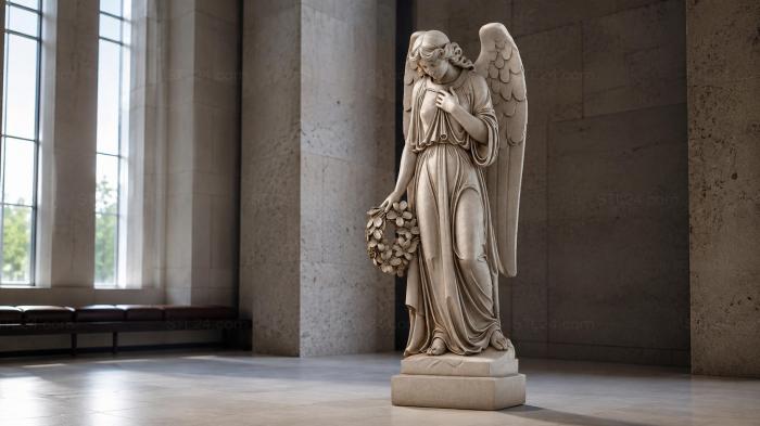 Statue of an angel with a flower wreath 3d STL model