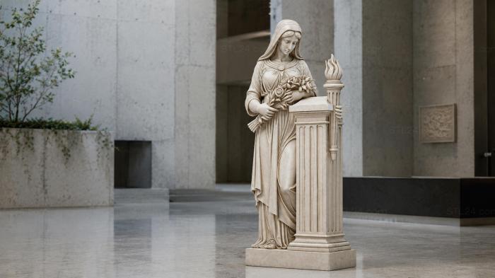Statue of a woman with a flower and a column in the classical style 3d STL model