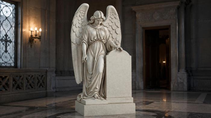 Winged angel with a sword and a sign 3d STL model