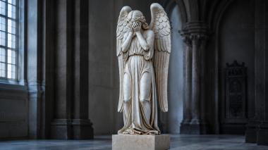 Various monuments A grieving angel with hands near his face on a pedestal 3d model