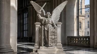 Various monuments Winged angelic figure with sword on pedestal 3d model