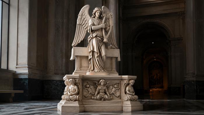 Monument to an angel with a lyre on a pedestal with caryatids 3d STL model