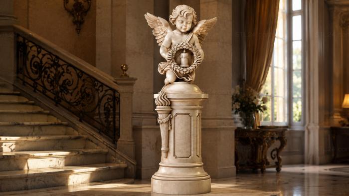 Angel with a laurel wreath on a column 3d STL model