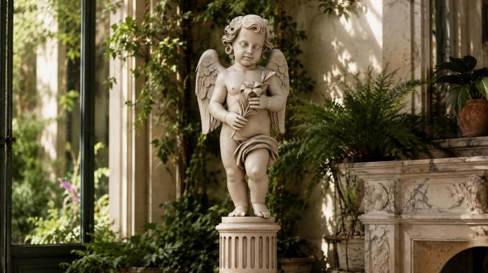 Angel with a bouquet on a fluted pedestal 3d STL model