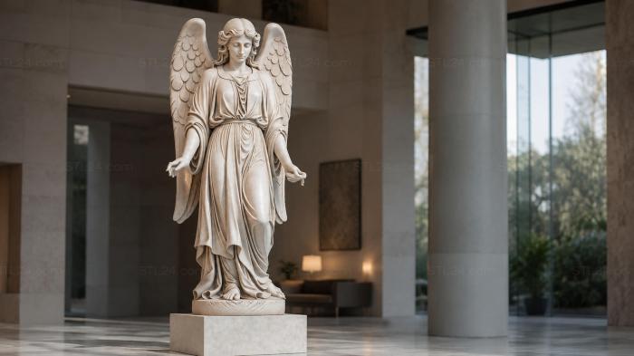 Guardian angel with wings in a long dress 3d STL model