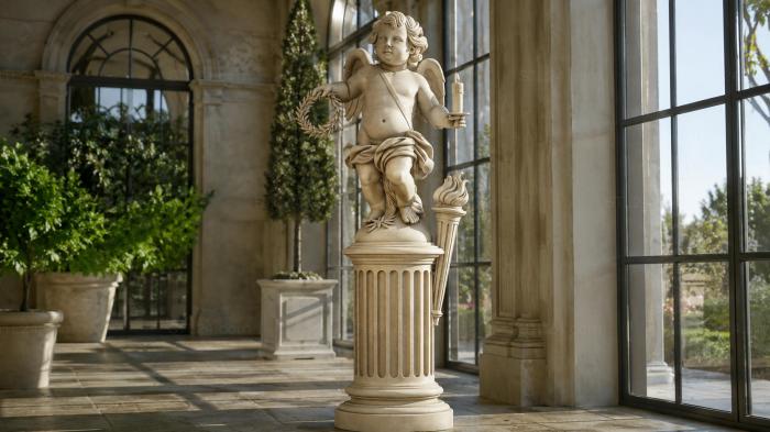 Putto with a laurel wreath and torch on a column 3d STL model