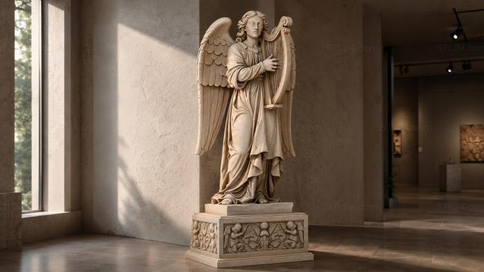Angel with a harp on an ornamented pedestal 3d STL model