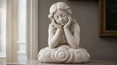 Various monuments Bust of a pensive girl with curls on a cloud 3d model