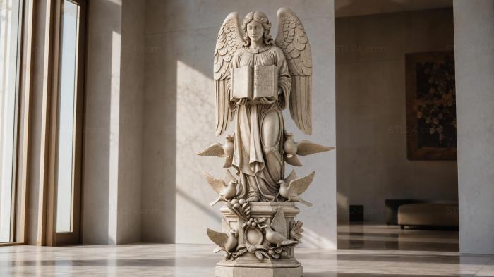 Angel with a book on a pedestal with wings 3d STL model