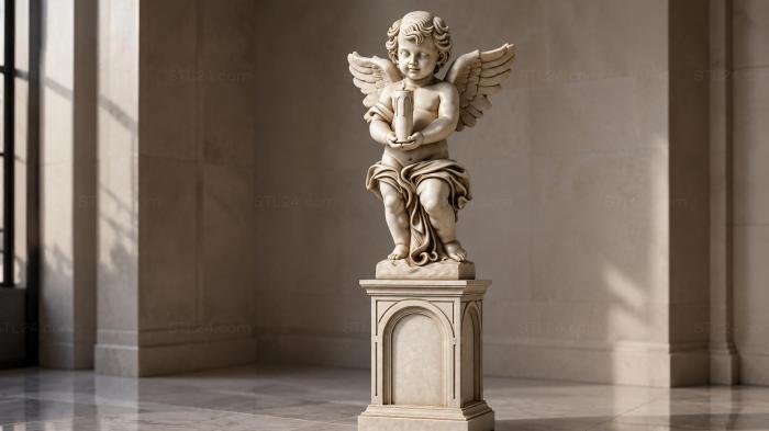 Angel with wings on a pedestal with arched decor 3d STL model
