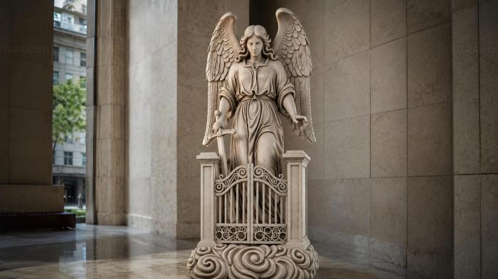 Angel with a sword on a throne with gates 3d STL model