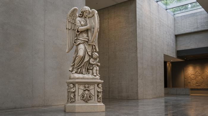 Various monuments (Angel with a harp on a pedestal with putti, PMI_011141) 3D models for cnc