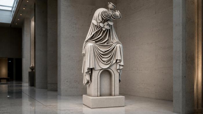 Female statue with drapery and floral wreath 3d STL model