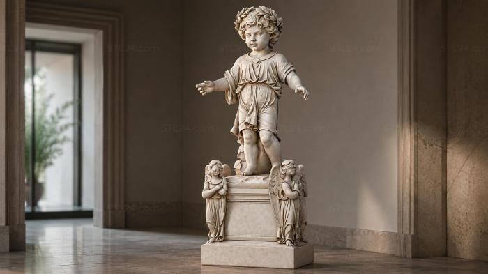 Angel with a laurel wreath on a pedestal with wings 3d STL model