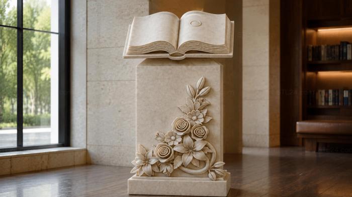 Monument with an open book and floral ornament 3d STL model