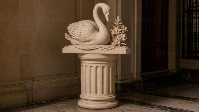 Swan with water lilies on a pedestal with columns 3d STL model