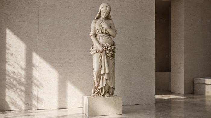 Pregnant woman wearing a headdress with folds of fabric 3d STL model