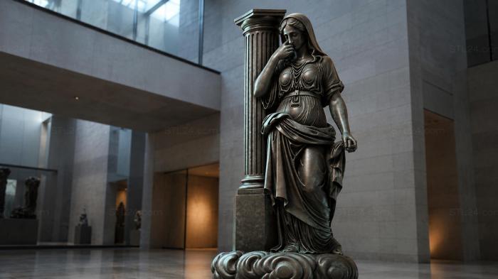 Classical female figure at a column on a volute pedestal 3d STL model