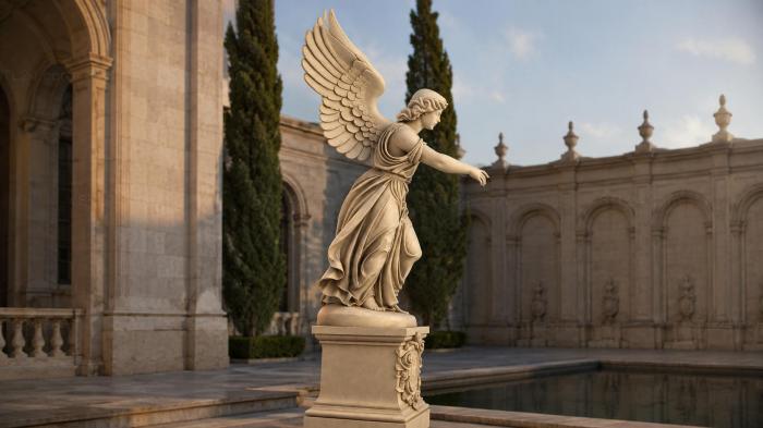 Winged figure of an angel with drapery on a pedestal 3d STL model