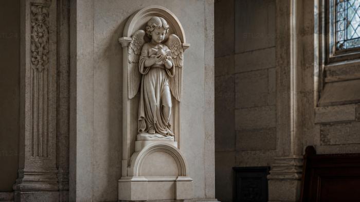 Angel with wings in an architectural niche 3d STL model