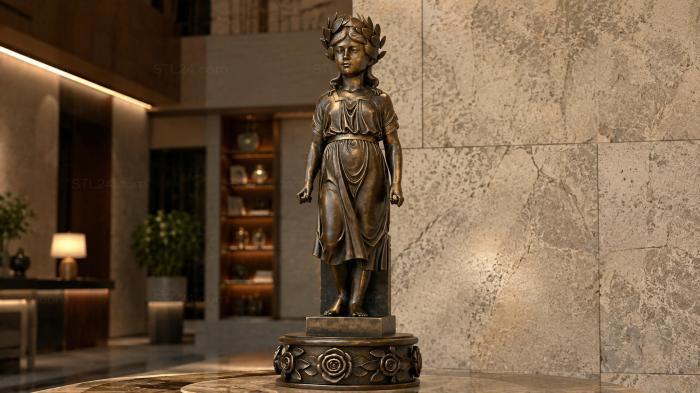 Statue of a woman in the Greek style with a laurel wreath on a pedestal 3d STL model
