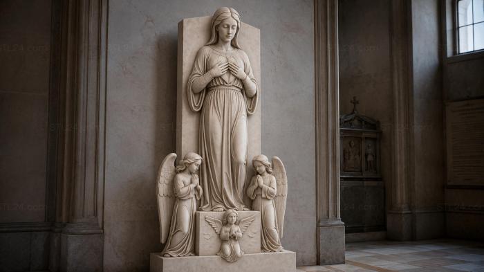 Monument with a female figure and angels on a pedestal 3d STL model