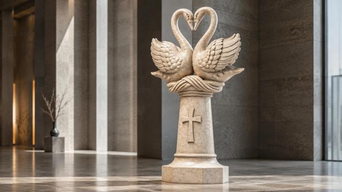 Monument with two swans forming a heart and a cross 3d STL model