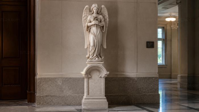 Angel with a sword on an architectural pedestal 3d STL model