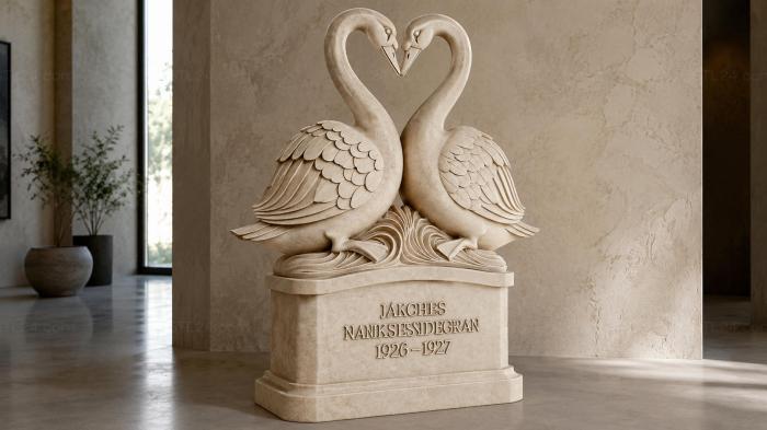 Paired swan monument with a pedestal 3d STL model