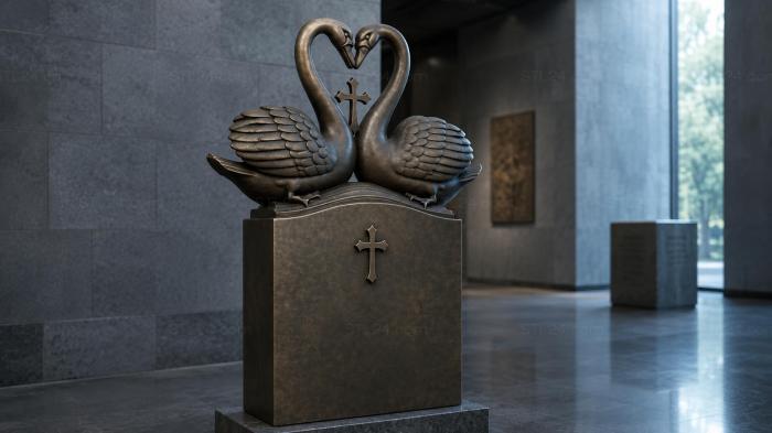 Tombstone with a pair of swans and a cross 3d STL model