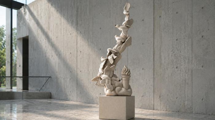 Monument with angels and a torch on the base 3d STL model