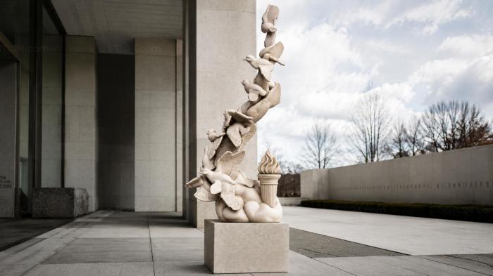 Monument with a praying angel at the cross 3d STL model