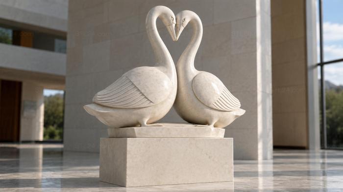 Two swans with a heart monument on a pedestal 3d STL model