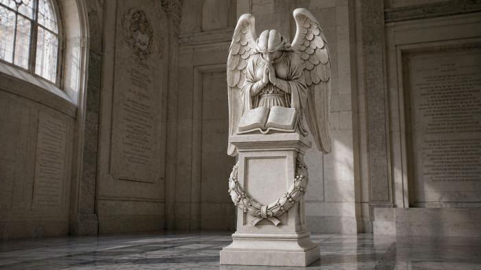 Winged angel with a book on a pedestal 3d STL model