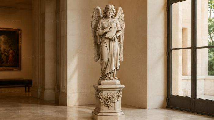 Angel with a book on a pedestal with a floral pattern 3d STL model