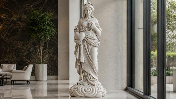 Female figure with a jug on a round pedestal 3d STL model