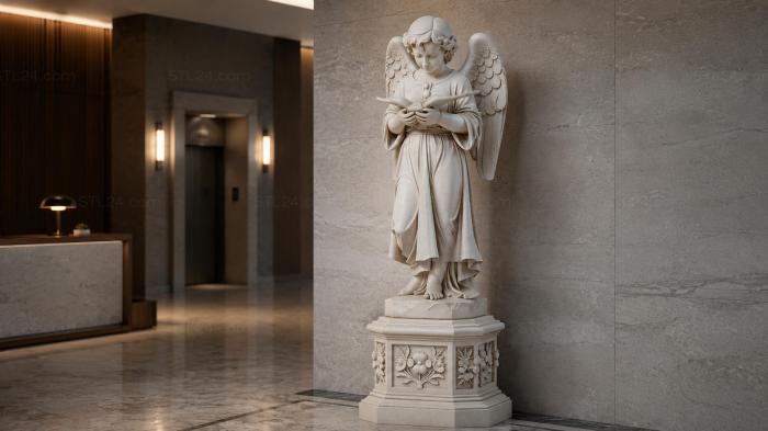 Angel with a book on an ornamented pedestal 3d STL model