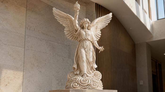 Angel with a torch on the clouds statue 3d STL model