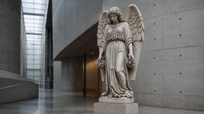 Winged angel figure in a long dress with a base 3d STL model