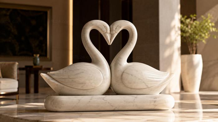 Paired swans with a heart and a pedestal 3d STL model