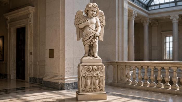 Monument to an angel with wings on a pedestal with a decorative bas-relief 3d STL model