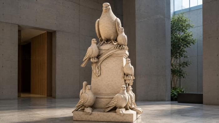 Multi-tiered monument with doves on a column 3d STL model