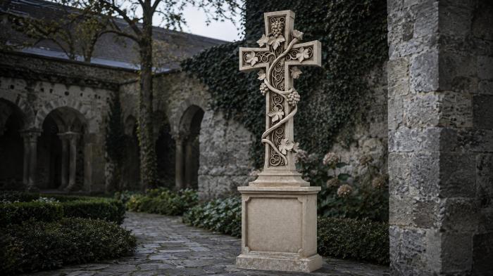 Memorial cross with a grapevine on a pedestal 3d STL model