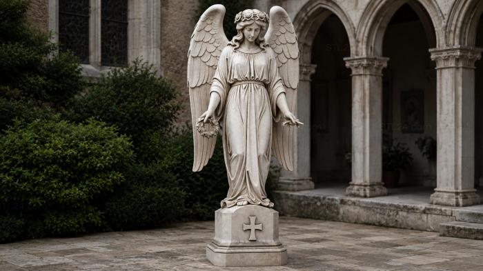 Angel with wings on a cross, religious monument 3d STL model