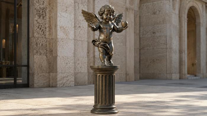 Cupid with wings on a fluted column 3d STL model